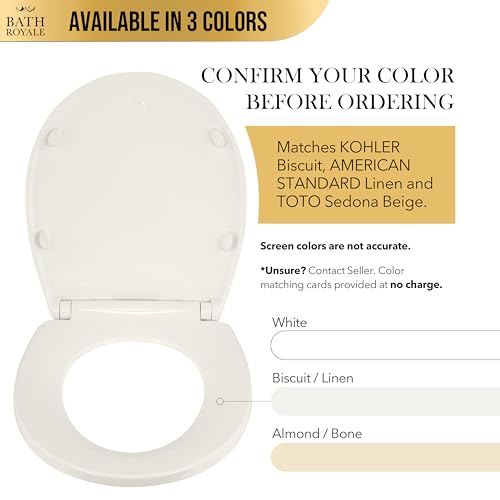 Image of Bath Royale Round Toilet Seat Replacement with Cover BR500-01 Slow Close, Heavy Duty Sturdy, Stain-Resistant, No Jiggle and Easy to Clean, Fits All Toilet Brands, Executive Series - Biscuit /Linen,
