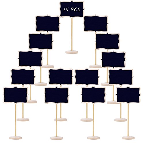 Woohome 15 Pz Mini Pizarra con Soporte Tablero de Madera Tablero de Notas Decoración de Hogar para La Decoración de Restaurantes, Bodas, Banquetes Cover