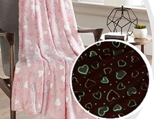 Glow in The Dark Blanket Pink Multicolored Hearts Soft Plush Fluffy Fleece Throw for Girls Boys Kids Teens Mom Great Birthday Mother's Sweetheart All Season Gift