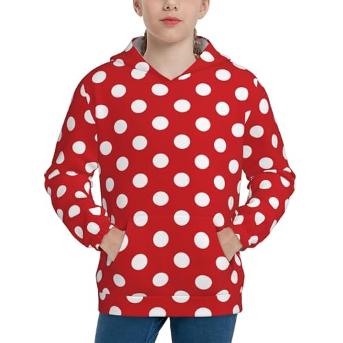 Red Polka Dot Kid Hoodies Boys Sweatshirts Girls Pullover with Pocket