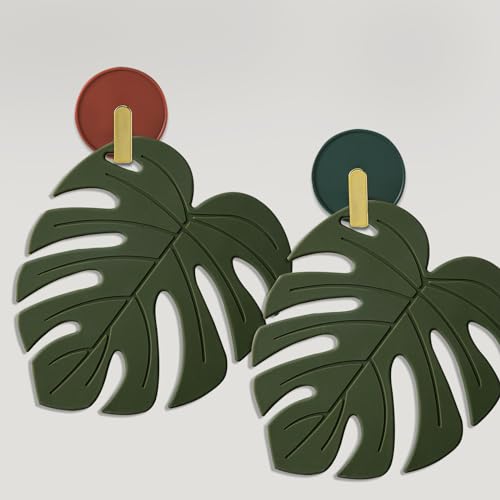 Generic Silicone Trivet Mat Set of 2, Monstera Pot Holders for Hot Pots and Pans, Soft Rubber Multi-Use Trivets for Kitchen Countertops, Tables, Non Slip Coasters, Large, Green by Generic - Image 4