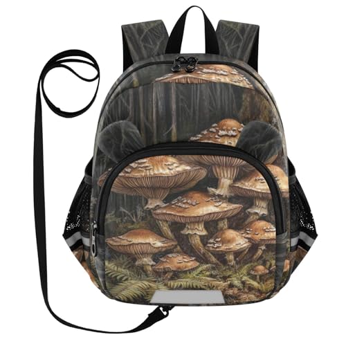 Mushroom Fern Dark Brown Toddler Harness Backpack for Boys Girls 3-6 Years Kids Backpack with Anti Lost Safety Leash Baby Harness Bookbag for Travel Preschool Walking