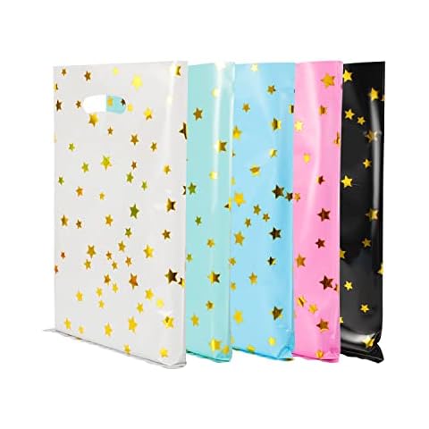 50 Stück Geschenktüte, 25×17 cm Mitgebsel Tütchen Geschenktaschen Halloween-Süßigkeitsbeutel Bunt Partytüten Sterne Candy Tüten Cover