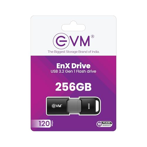 Image of EVM EnX 256GB USB 3.2 Gen 1 Flash Drive | Exceptional 120MB /s Read | Sturdy Premium Metal Body | Convenient Integrated Key Loop | Laptop Desktop Smart TV Car Stereo | 10 Years Warranty (ENX /256GB)