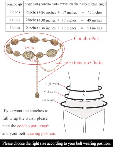 TOPACC Western Metal Concho Belt for Women Cowgirl Chain Belts for Dresses Jeans Country Concert Outfit3