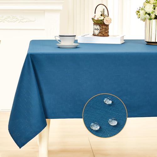 Ahomuily Rectangle Linen Textured Tablecloth Waterproof and Wrinkle Free Farmhouse Table Cloth Stain Resistant Decorative Fabric Table Cover for Dining/Indoor/Outdoor (Aqua Blue 60 x 144 Inch)