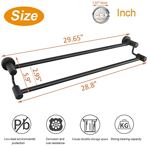 TocTen Double Bath Towel Bar - Thicken SUS304 Stainless Steel Towel Rack for Bathroom, Bathroom Accessories Double Towel Rod Heavy Duty Wall Mounted Towel Holder (Black, 30IN) by TocTen - Image 6