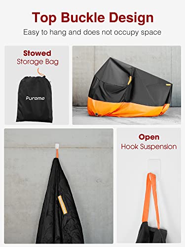 Image of Puroma Motorcycle Cover Heavy Duty Scooter Cover Waterproof Outdoor All Season Universal Weather Quality Protection with Night Reflective, Lock Holes and Storage Bag Fits up to 97 inch Motorcycle Vehicle