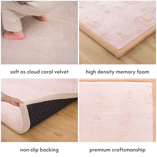 Hakuna Matte GlowCloud Baby Play Mat for Floor 47”x 67” Dinosaurs – Coral Velvet Memory Foam Rug for Crawling & Cozy Play – Non-Slip, Water-Resistant, Easy-Care Tummy Time Mat, Playmat for Playpen — view 4