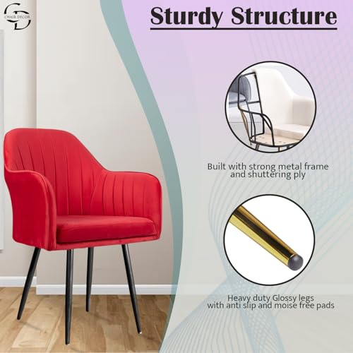 Image of Velvet Accent Chair | Luxury Upholstered Armchair with Sturdy Metal Legs | Modern Comfortable Chair for Living Room, Bedroom, Office, or Cafe (Black Legs, Red)