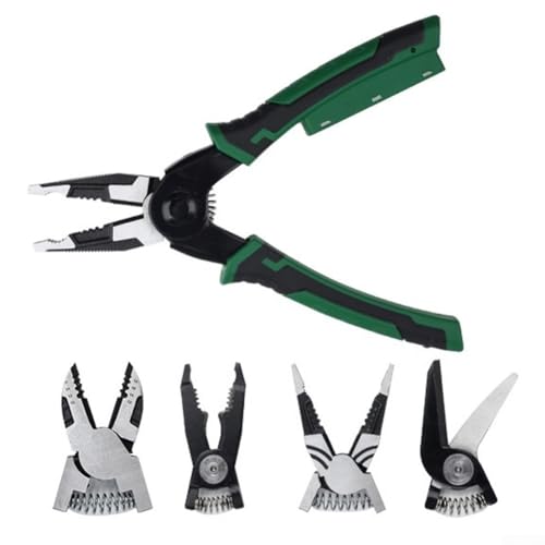 6 in 1 Austauschbare Drahtzange, Mehrkopf-Elektrikerwerkzeug mit geschmiedetem legiertem Stahl und Sicherheitsfunktion, für Heimwerker und professionellen Einsatz