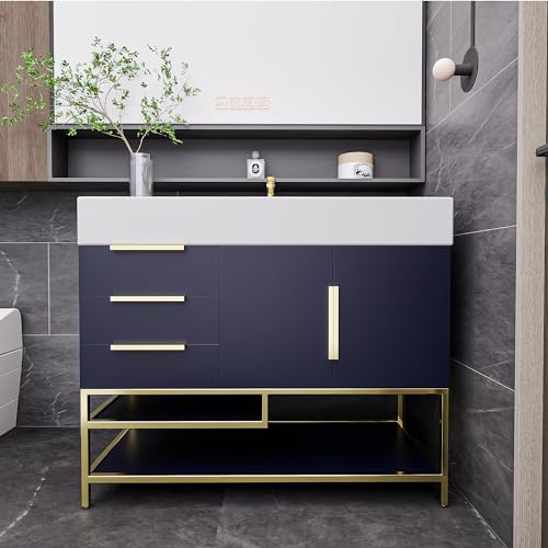 Ivanees 42" Blossom Freestanding Bathroom Vanity with Acrylic Sink, Undermount Bathroom Storage Cabinet, with 3 Large Drawers Store Clothes, Tools, Towels, High Gloss Gray