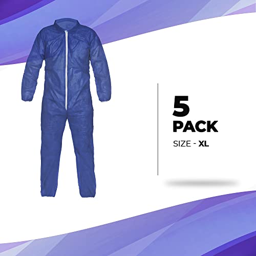 Amz Medical Supply Disposable Coveralls For Men/Women X-Large. Polypropylene Navy Blue Hazmat Suits Disposable 5 Pack. 30 Gsm Lab Coveralls With Zipper, Elastic Wrists, Folded Collar, Open Ankles #TOP1