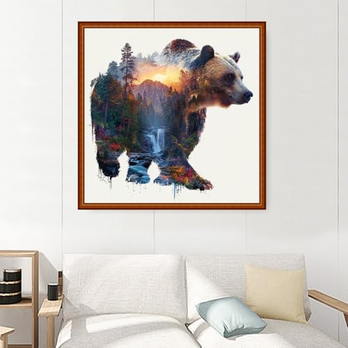 Image of Joyhoor Stamped Cross Stitch Kits for Beginners Needlepoint Kits for Adults Embroidery Kits 11CT Counted Cross Stitch Kits Printed Embroidery Pattern-Abstract Bear 18x18 inchs