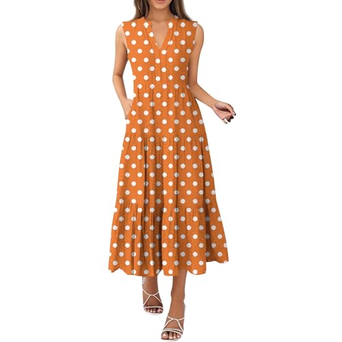 Kleider for Female Ärmellos mit Plisseefalten Tunika-Kleid Sommer Tailliertes Gummizug Elegantes Dünne Kleid Damen A Linien V Ausschnitt mit Print...