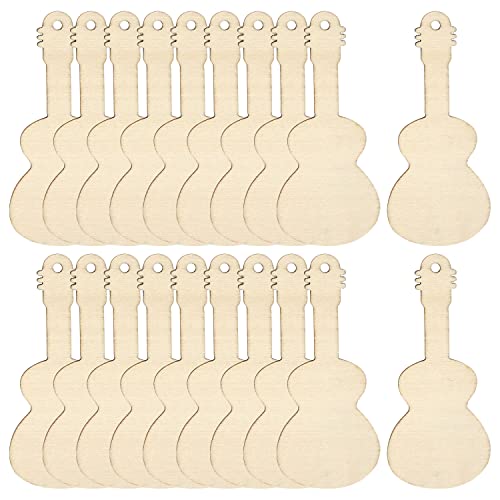 Honbay 20Pcs Unfinished Guitar Shaped Wooden Cutouts Music Themed Wood Discs Slices With Twines For Diy Crafts Home Decoration Craft Project #TOP3