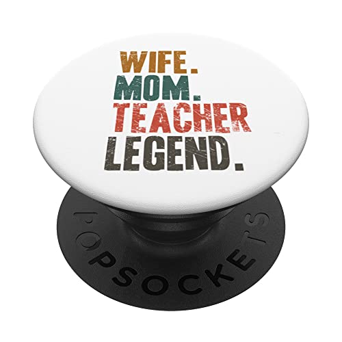 Wife Mom Teacher Funny Teacher Mother PopSockets Swappable PopGrip, Black