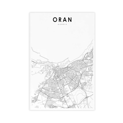 Carte d'Algérie Oran en toile haut de gamme 60x90cm