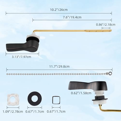 Image of Hibbent Universal Metal Front Mount Toilet Handle Kit, Oil Rubbed Bronze | Solid Brass Toilet Flush Tank Lever with Stainless Steel Adjustable Flapper Chains, Side Tank Toilet Handle for Most Toilets