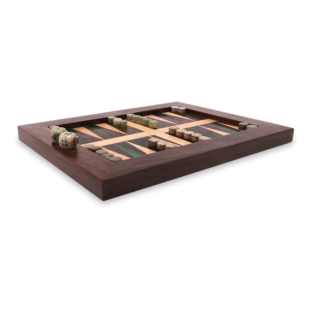 Gioco da Tavolo Intarsiato in Legno Backgammon Set Wood inlay Boad Travel Game 30x20cm