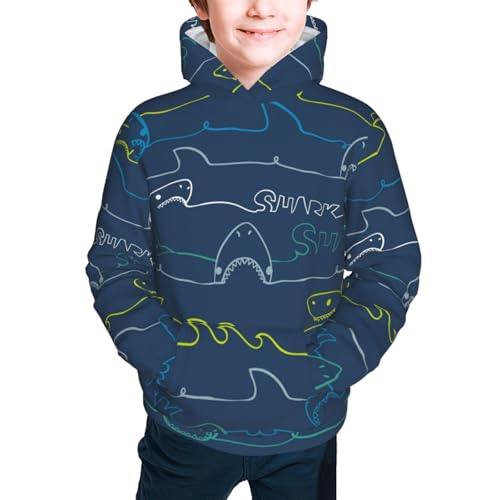 Shark With Sunglasses and Lobste Kid Hoodies Boys Sweatshirts Girls Pullover with Pocket3