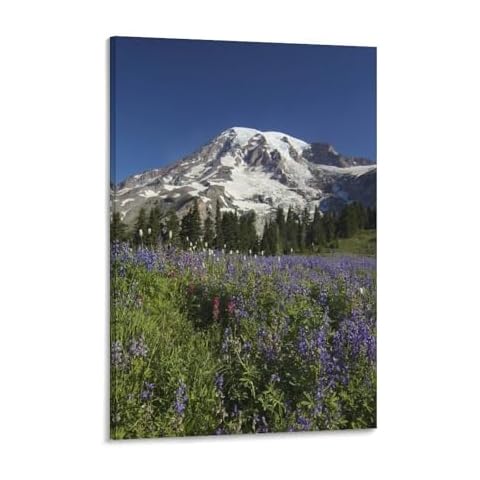 amhello Flowers Under The Snowy Mountains Canvas Poster Wall Art Decor Print Picture Paintings for Living Room Bedroom Decoration 12x18inch(30x45cm) Cover