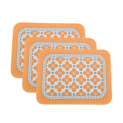 Image of Faux Leather Dining Table Placemats | Heat Insulation & Stain Resistant Waterproof Non Slip Dinner Table Mats | Perfect for Home, Kitchen, Restaurant, Office (Pastel Oranged, Set of 3)