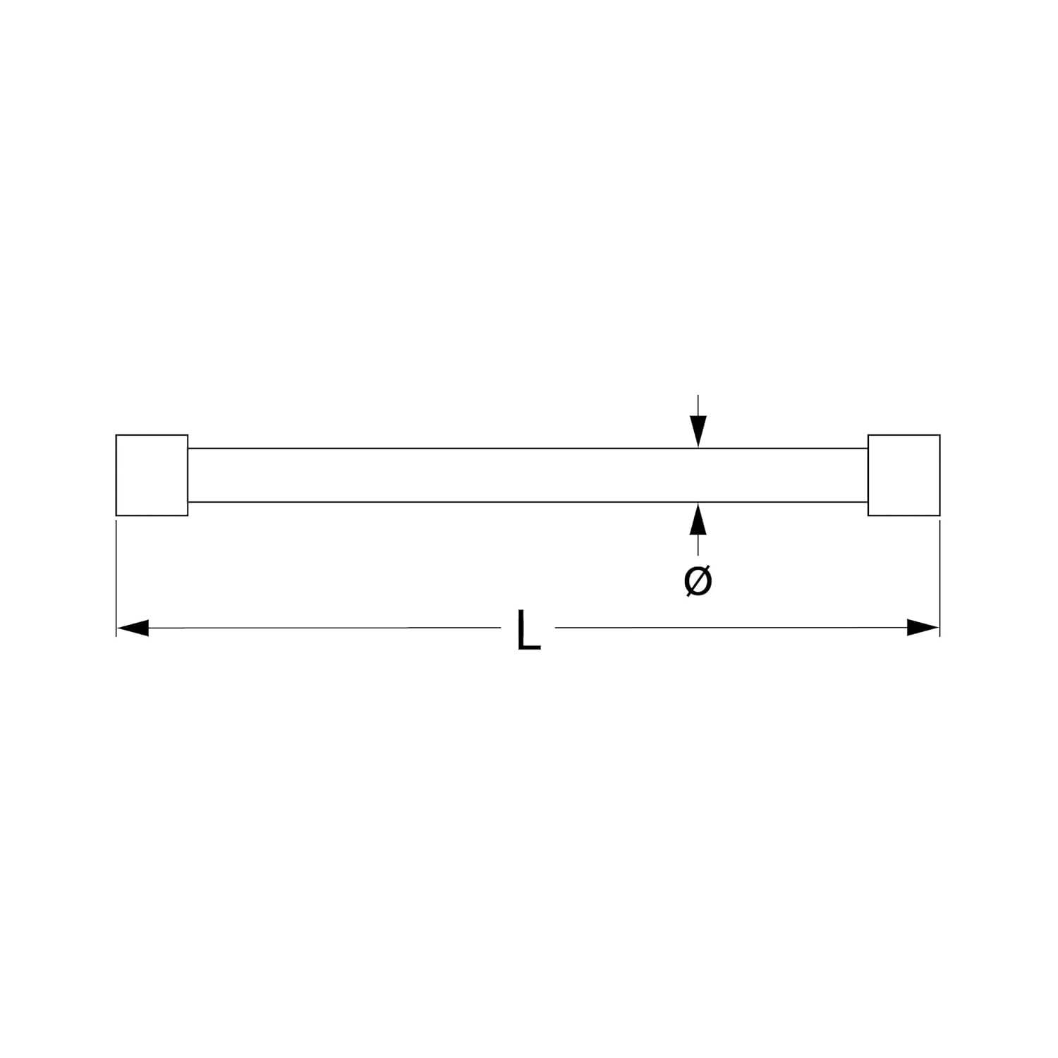 ലിങ്കാറ്റ് ക്വാർട്സ് ഹീറ്ററിന്റെ സാങ്കേതിക ഡയഗ്രം, നീളം 'L' ഉം വ്യാസം 'Ø' ഉം അളവുകൾ കാണിക്കുന്നു.