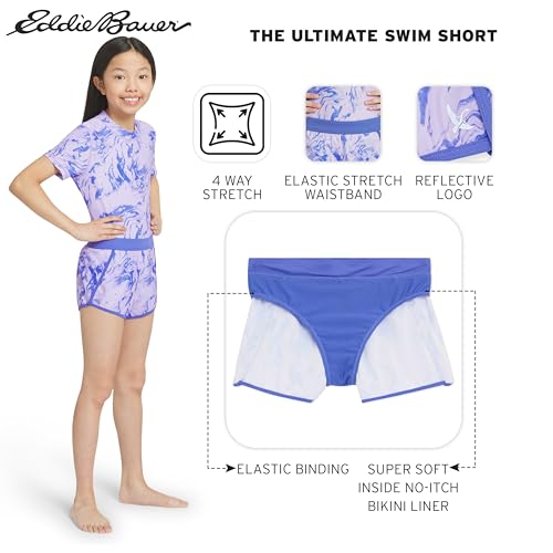 Image of Eddie Bauer Girls' UPF 50+ Rash Guard Sun Tee Shirt and Swim Short Set