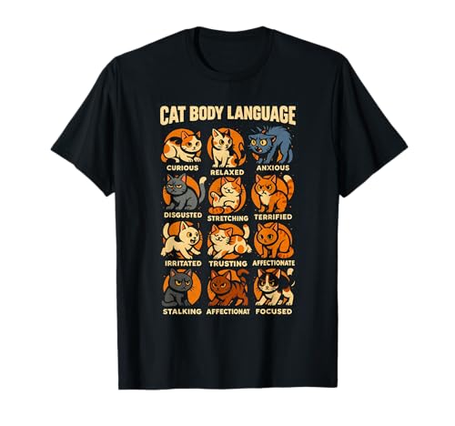 Cat Body Language Chart Funny Educational Cats Poses Vintage T-Shirt