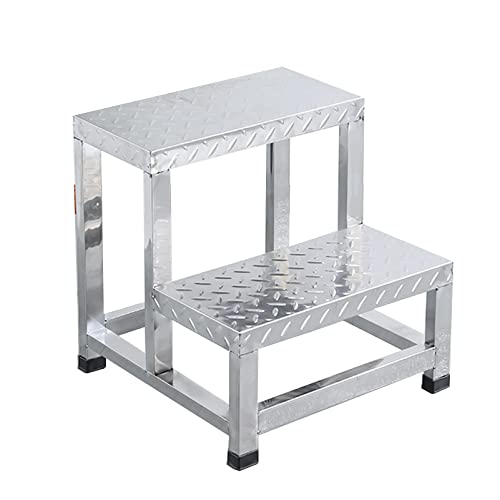 Platform Bench Industrial Step Ladder Climb Stool Stainless Steel 2 Steps Stool Multi-Purpose Stairway Stool for Factory Home Max. 250kg/550lbs