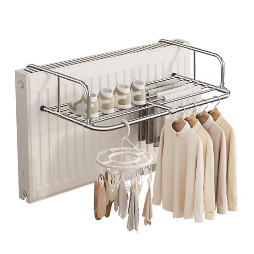 Tendedero Balcón Barandilla, Tenderetes de Ropa Plegables de Acero Inoxidable, Para Balcón/Radiador/Pared, Para Colgar Calcetines Ropa, Tendedero Universal Extensible Para Interior Y Exterior(68-120cm