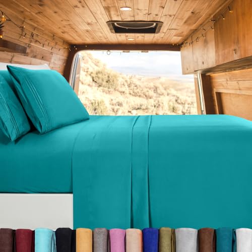 Image of Elegant Comfort Luxury 1500 Premium Hotel Quality Microfiber 4-Piece Sheet Set - Wrinkle Resistant, All Around Elastic Fitted Sheet, Deep Pocket up to 16 inch, RV Short Queen, Turquoise
