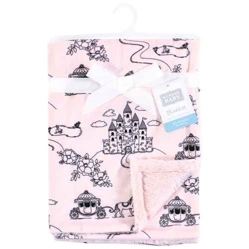 Image of Hudson Baby Infant Girl Plush Blanket with Furry Binding and Back, Fairytale Princess, One Size