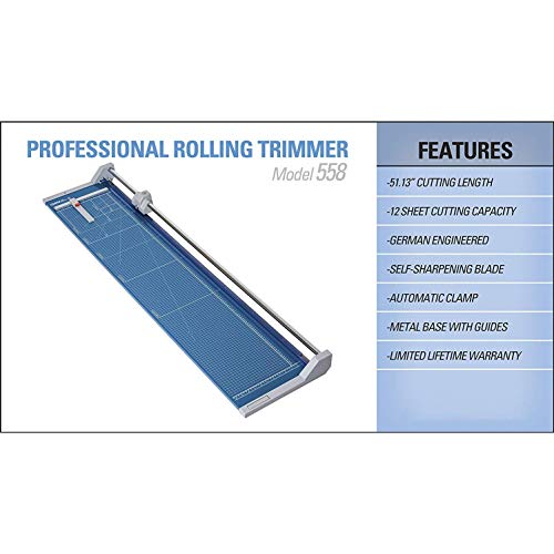 Dahle 558 Professional Rolling Trimmer, 51-1/8" Cut Length, 12 Sheet Capacity, Self-Sharpening, Automatic Clamp, German Engineered Paper Cutter #TOP6