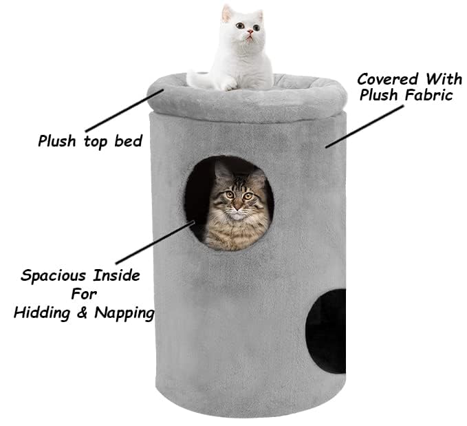Image of Cat House with Plush Cushion, 2 Levels (Grey - FURR-12)