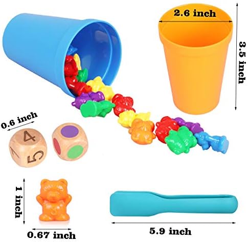 Camelize Rainbow Counting Bears,71pcs Colorful Sorting Toys with Matching Cups Dices and Tweezers,Perfect Math Skills Games Educational