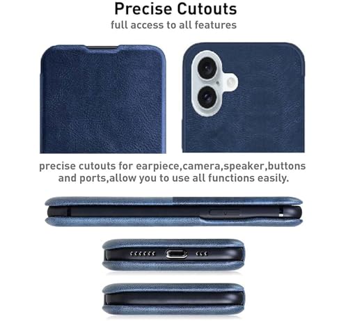Image of WHITBULL PU Leather Magnetic Premium Flip Cover with 2 Card Slot for iPhone 17 - Blue