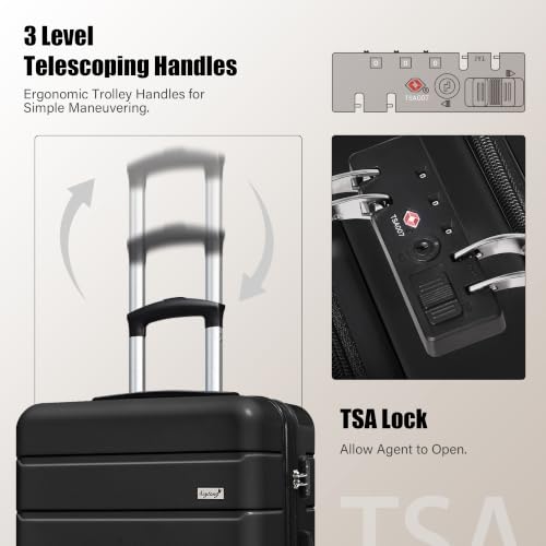 Image of KEYTANG SmileLine 3-Piece Luggage Set Lightweight Hardside Suitcase TSA Lock Spinner Wheels, 20 inch Expandable Carry-On Luggage with Quick Access Front Open Pocket, Bonus Makeup Bag,Black
