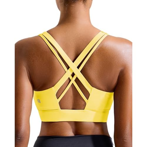 RUNNING GIRL Sports Bra for Women High Support,Criss-Cross Back Strappy Sports Bra Moulded Cup High Impact Workout Top A-bright Yellow Small