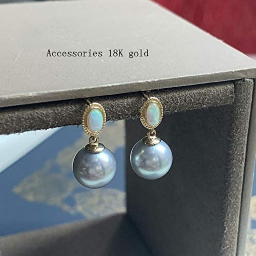 TOMYEUS Boucles d'oreilles Boucles d'oreilles en Argent Gris Bleu Naturel Perle Boucles d'oreilles 18K Seawater Mode d'or élégant Tout Match Femme Perle Accessoires 7-8mm Boucles d'oreilles Pendantes – vue 5