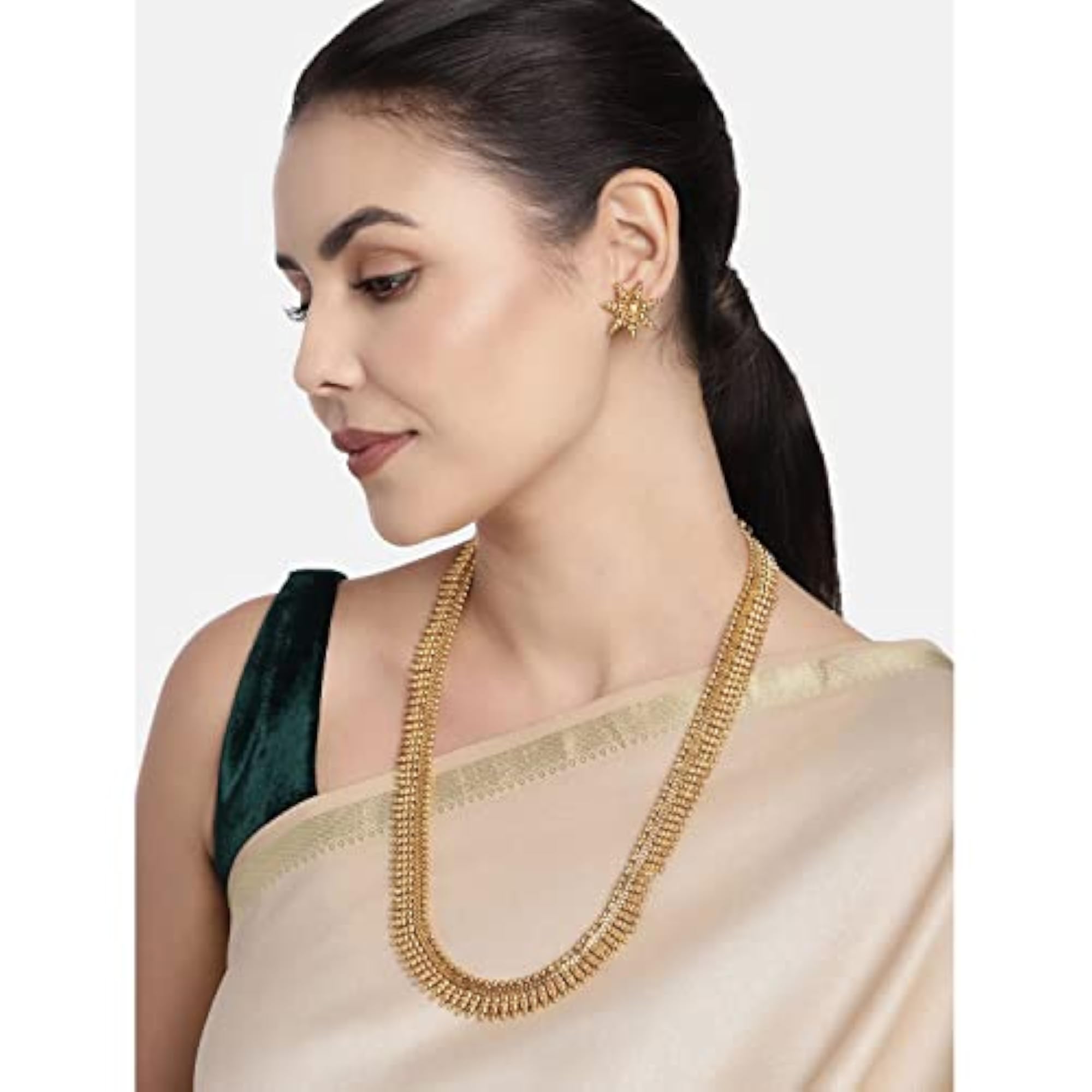 Women's 18K Gold Plated Leaf Work Necklace Set with Earrings