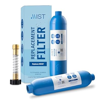Mist 40043 Replacement for Camco RV Inline Water Filter 40043, 40013, 40041, with Flexible Hose Protector. Reduces Bad Taste, Odors, Chlorine, Lead and Sediment, 2 Pack
