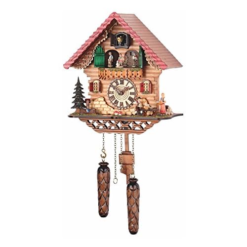 Trenkle Quartz Cuckoo Clock Black Forest House with Music, Turning Dancers TU 474 QMT HZZG