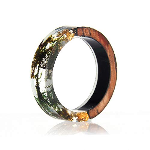 Giwotu 1 pc Resin Wooden Rings Vintage Clear Wood Handmade Dried Flower Epoxy Rings for Women Men Party Jewelry Gift Water Grass 7