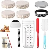 Lievito madre vaso fermentazione in vetro 600 ml con termometro, spatola, misurino e tappi stoffa per pane fatto in casa