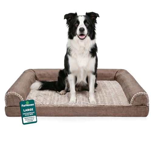Furhaven orthopedic dog bed with bolsters & washable cover (Large)