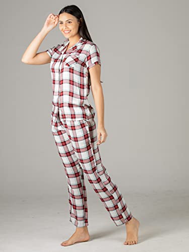 Image of Evolove Women's Polyester Half Sleeves Collared Night Suit Set /Top Pyjama Set Super Soft Comfortable (Nightsuit-Collar-HS-2)