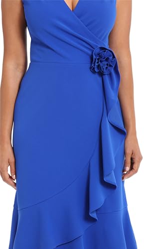 Image of Women's Feminine Ageless Surplice V-Neck Faux Wrap Ruffle Dress Office Event Shower Guest of