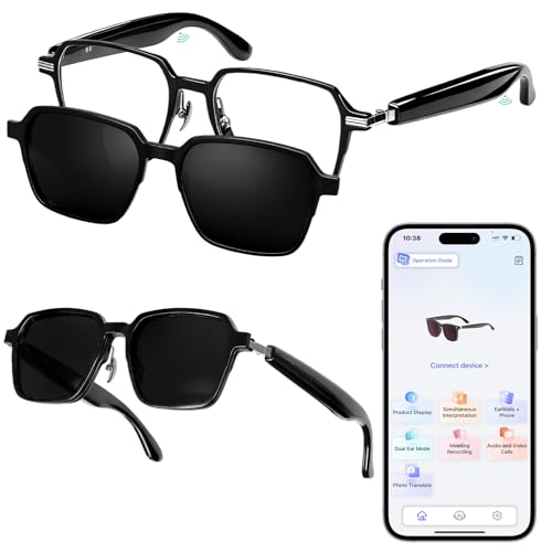 Axrye Gafas Inteligentes con Bluetooth, Gafas de sol con IA Control por voz,...